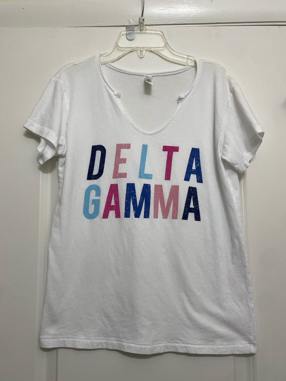 Delta Gamma White Graphic Tee - Multicolor Lettering